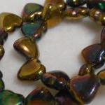 Oil Slick Finish Glass Heart Beads Valentine Heart..