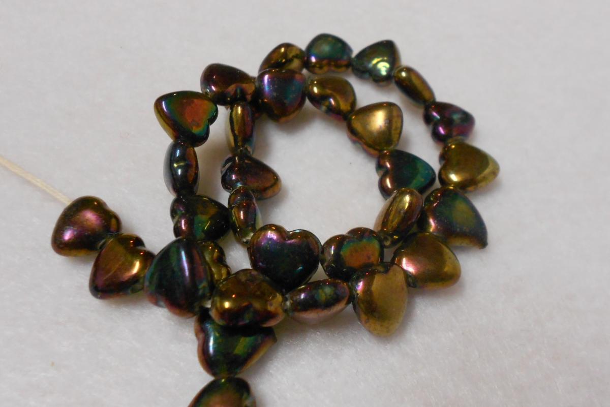 Oil Slick Finish Glass Heart Beads Valentine Heart Beads