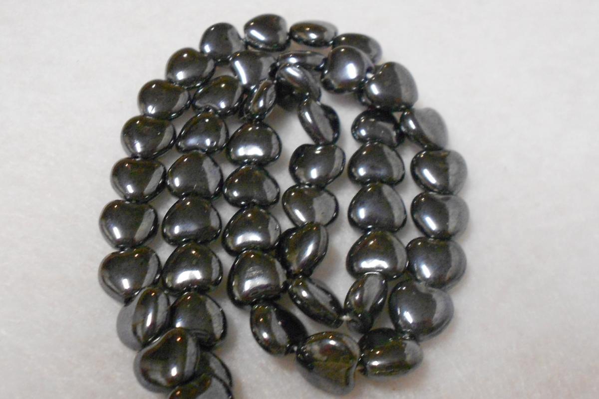 Valentine Beads Hematite Glass Heart Beads